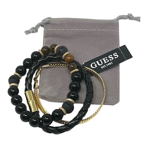 Guess Men’s Black & Gold 3-Piece Bracelet Set NWT - Picture 1 of 4
